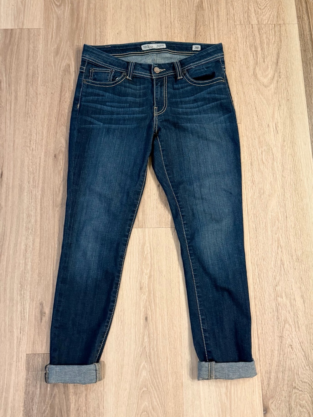 BKE Denim Dakota Women’s Dark Blue Skinny Stretch Cuffed Jeans size 28x31.5